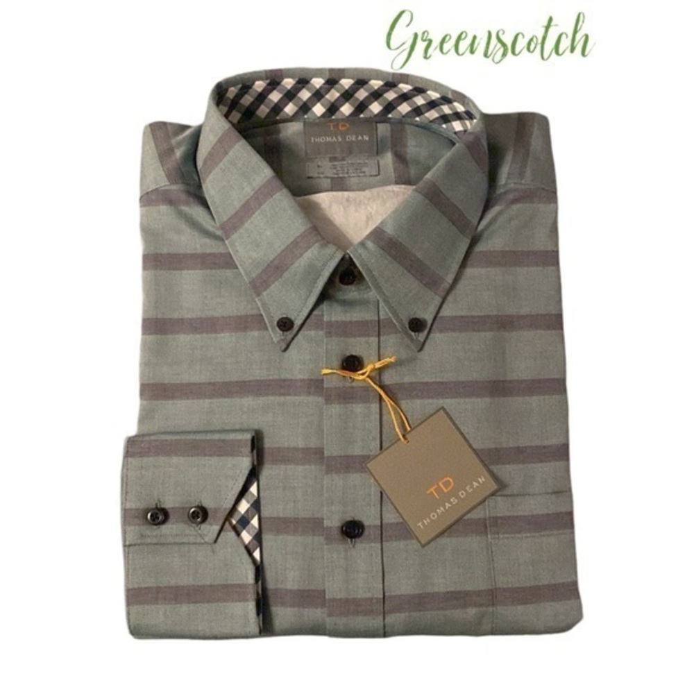 NWT Thomas Dean Blue Gray Stripe Collared Button Down Shirt XL